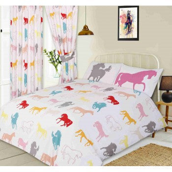 Multi Colour Horses Single Duvet Set