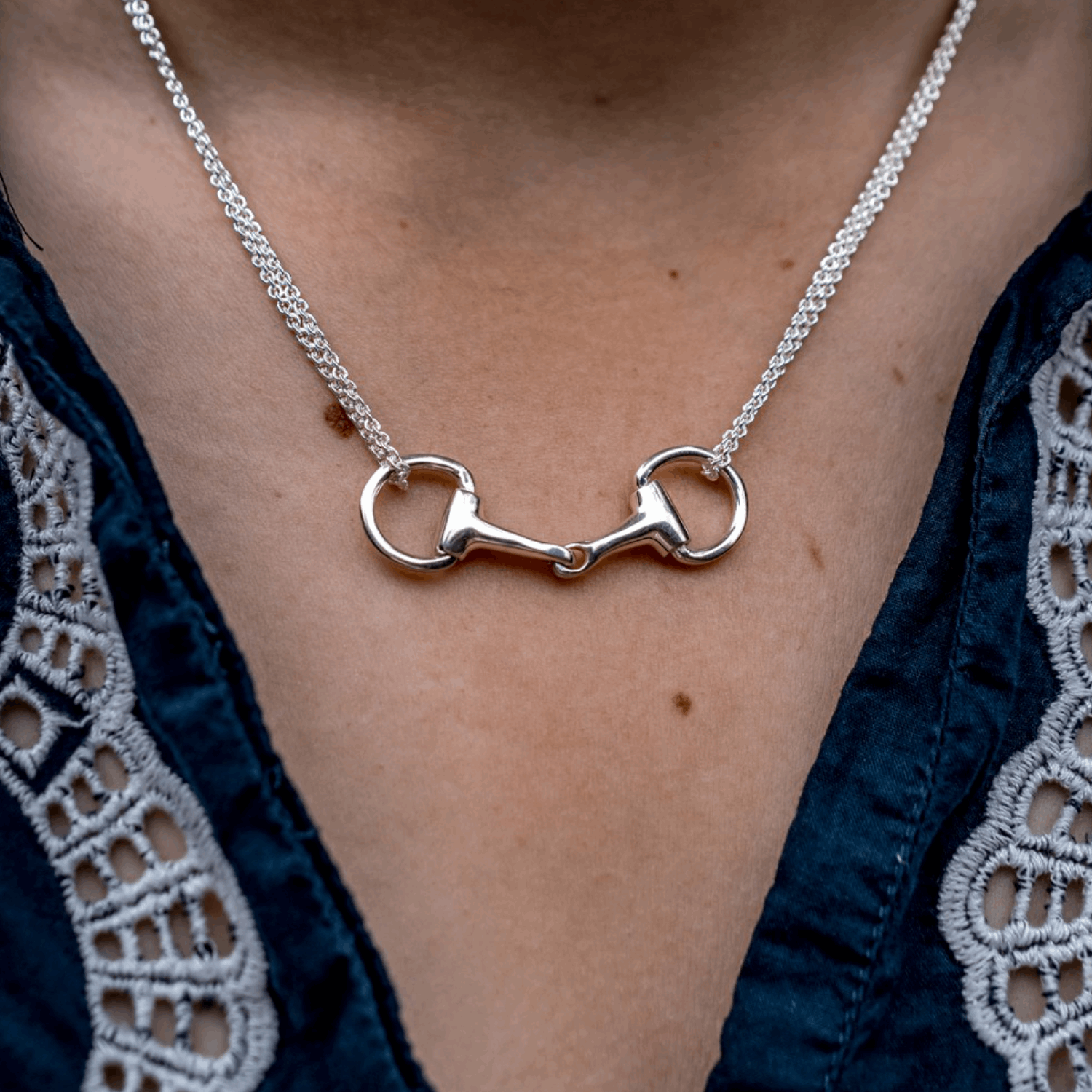 Hiho Silver Double Chained Snaffle Necklace