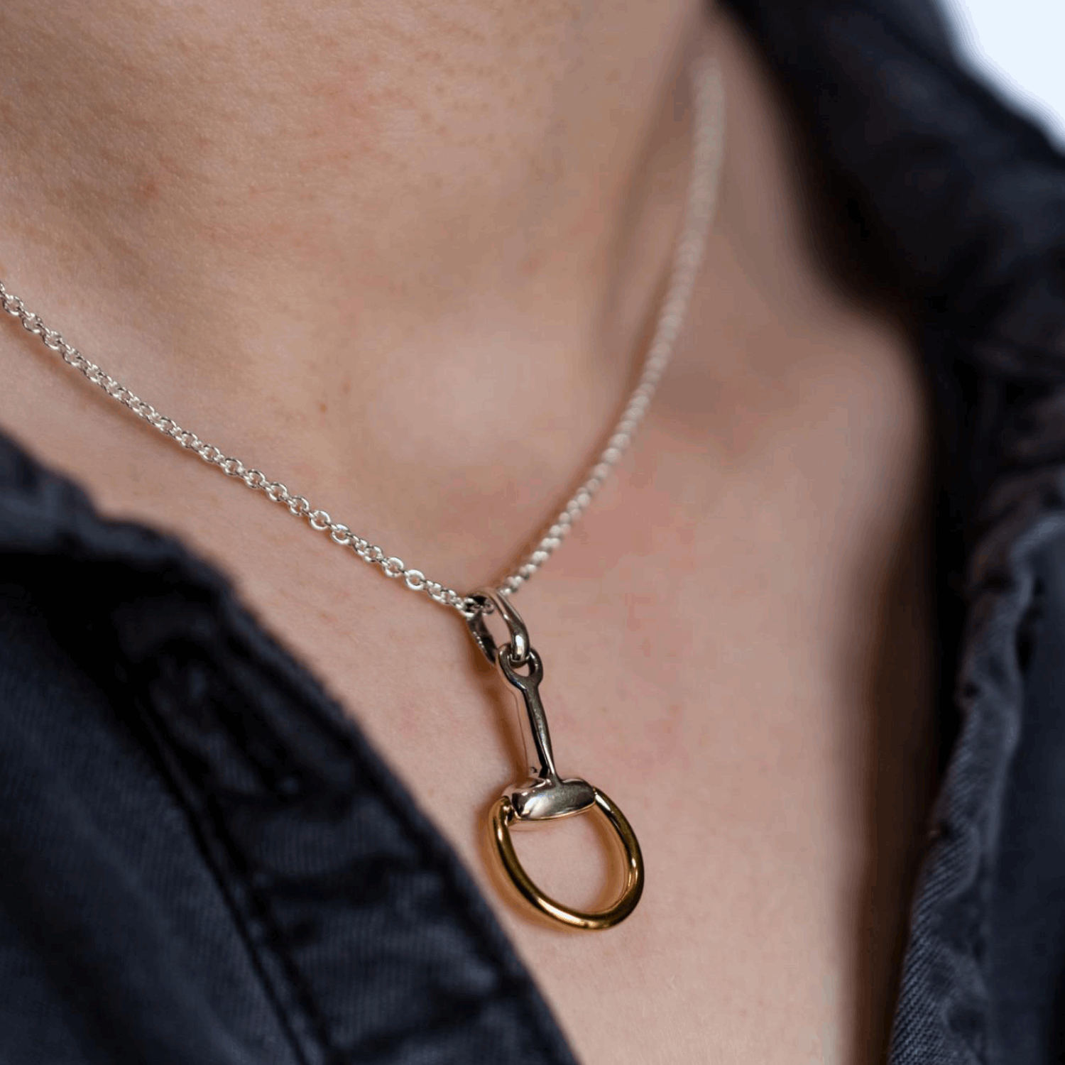Hiho Two Tone Snaffle Pendant On Fine Trace Chain