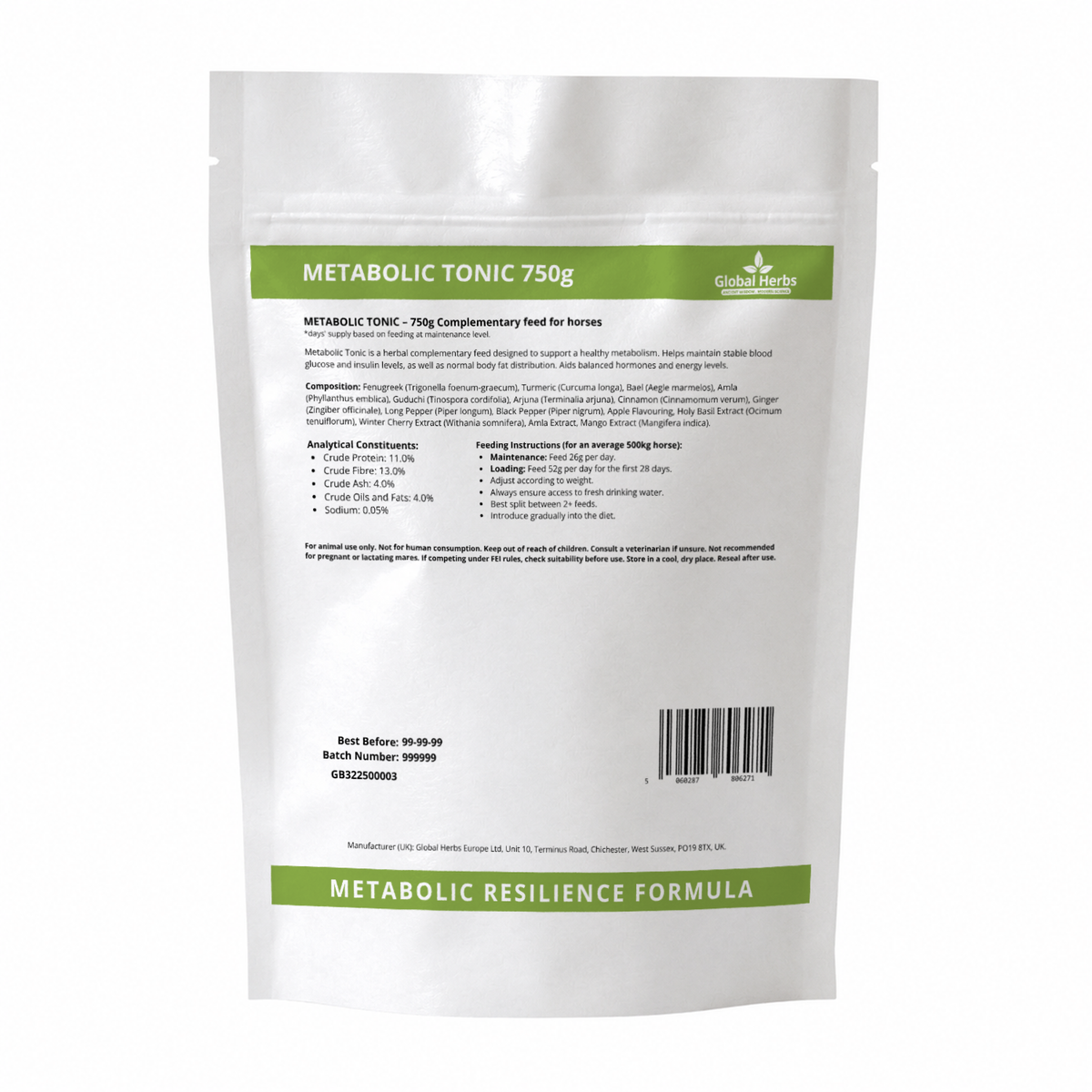 Metabolic Tonic Refill Pouch 750g - Global Herbs
