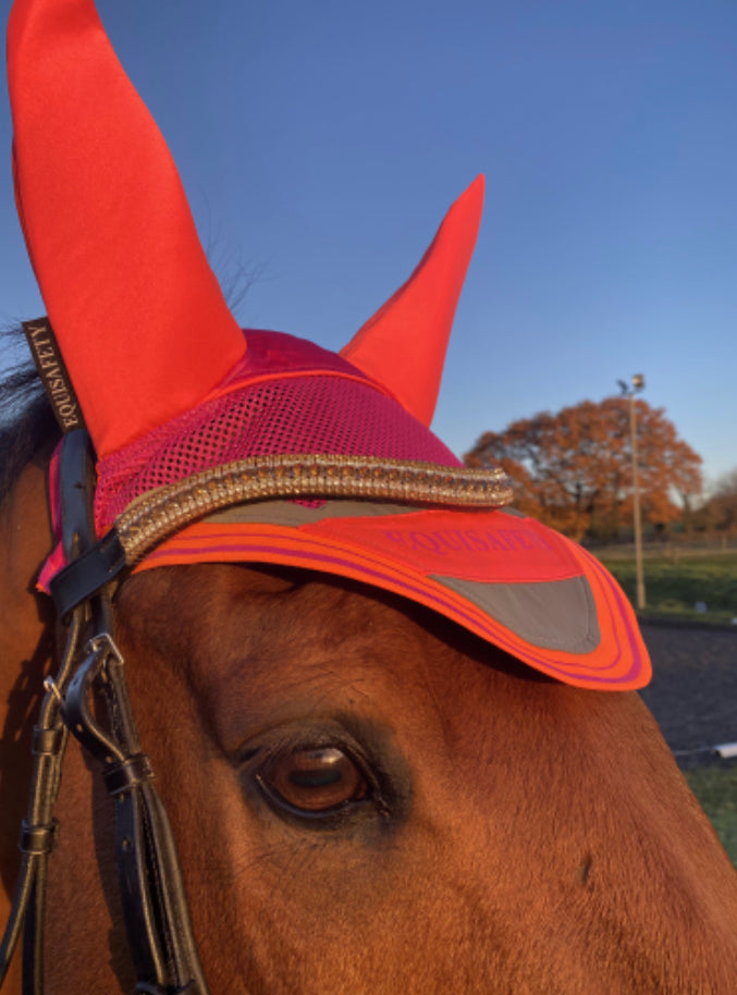 Equisafety Multi Coloured Acoustic Horse Ears - Pink/Orange - Top Of The Clops