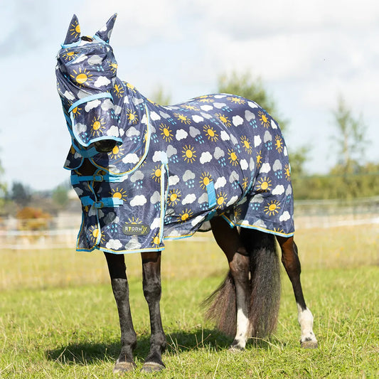 HY Come Rain or Shine Print Fly Mask with Ears and Detachable Nose
