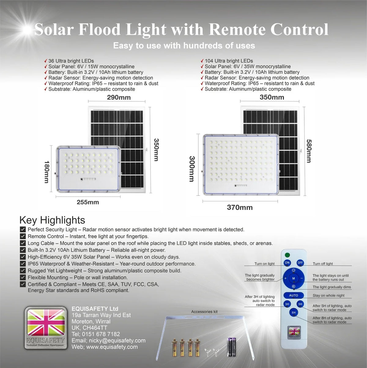 Equisafety Solar Flood Light 104 LEDs