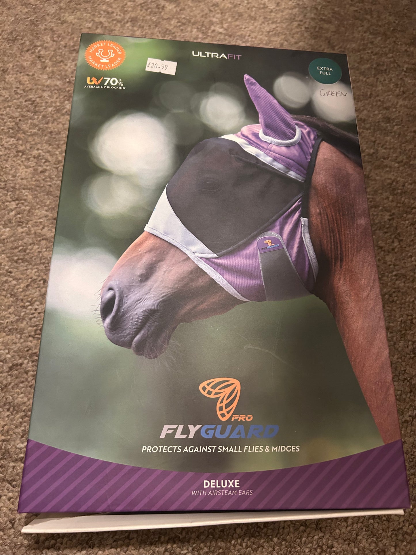 Shires FlyGuard Pro Deluxe Fly Mask with Ears XF Green