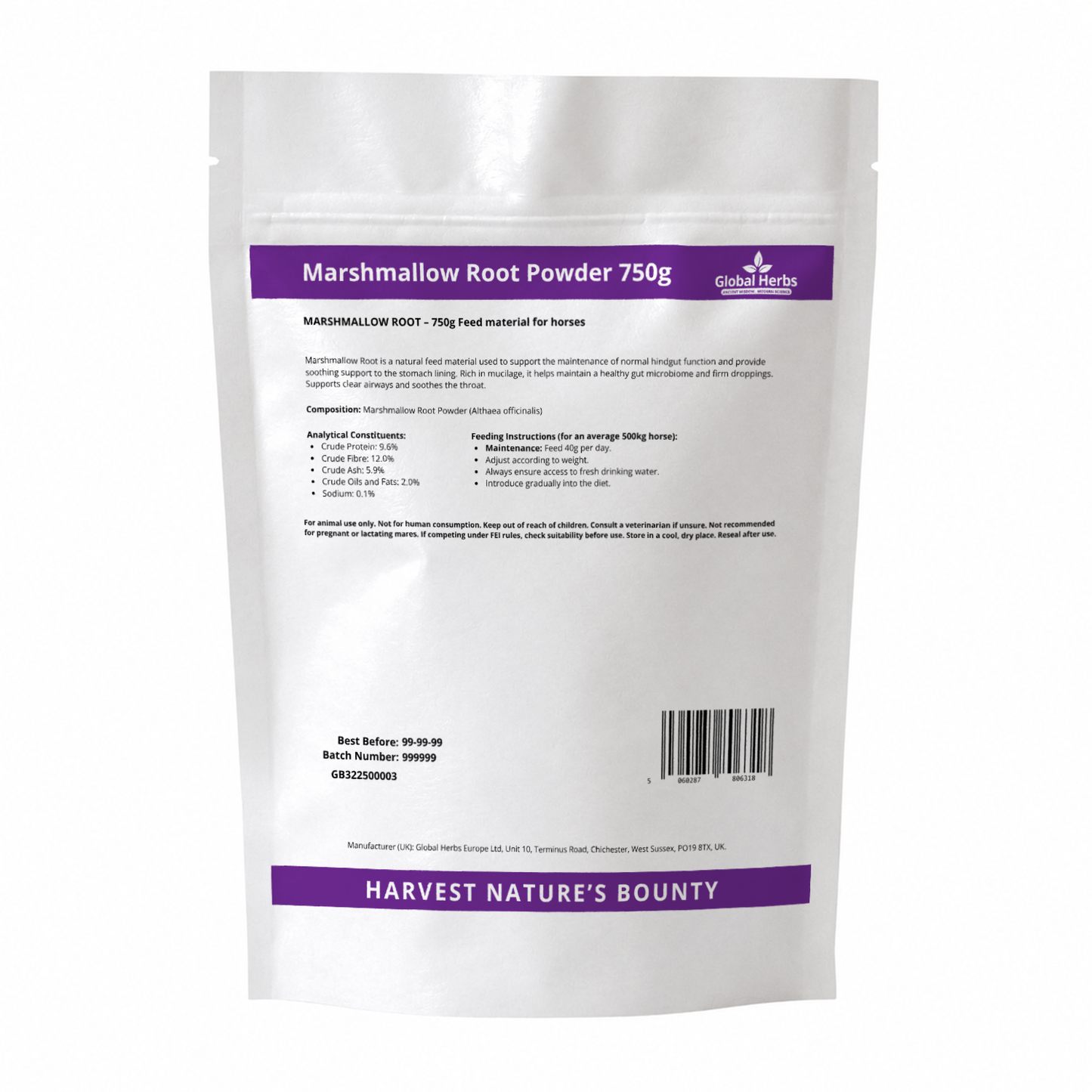 Marshmallow Root Powder Refill Pouch 750g - Global Herbs