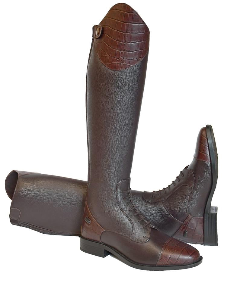 Rhinegold De-Luxe Leather Riding Boots With Mock Croc Trim - Top Of The Clops