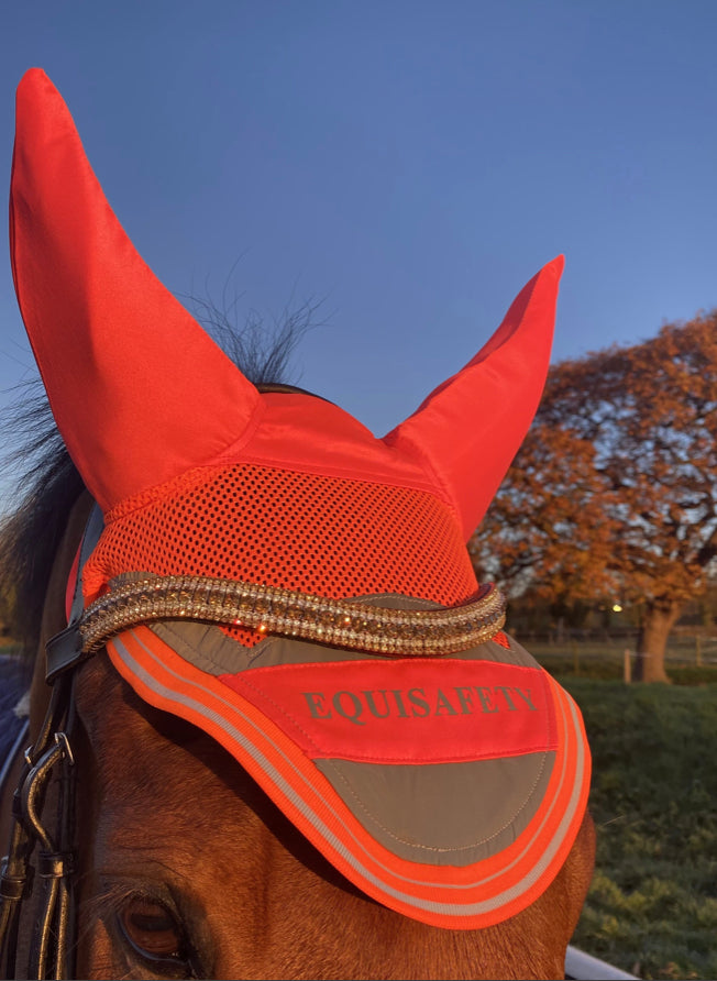 Equisafety Hi Vis Orange Acoustic Horse Ears - Top Of The Clops