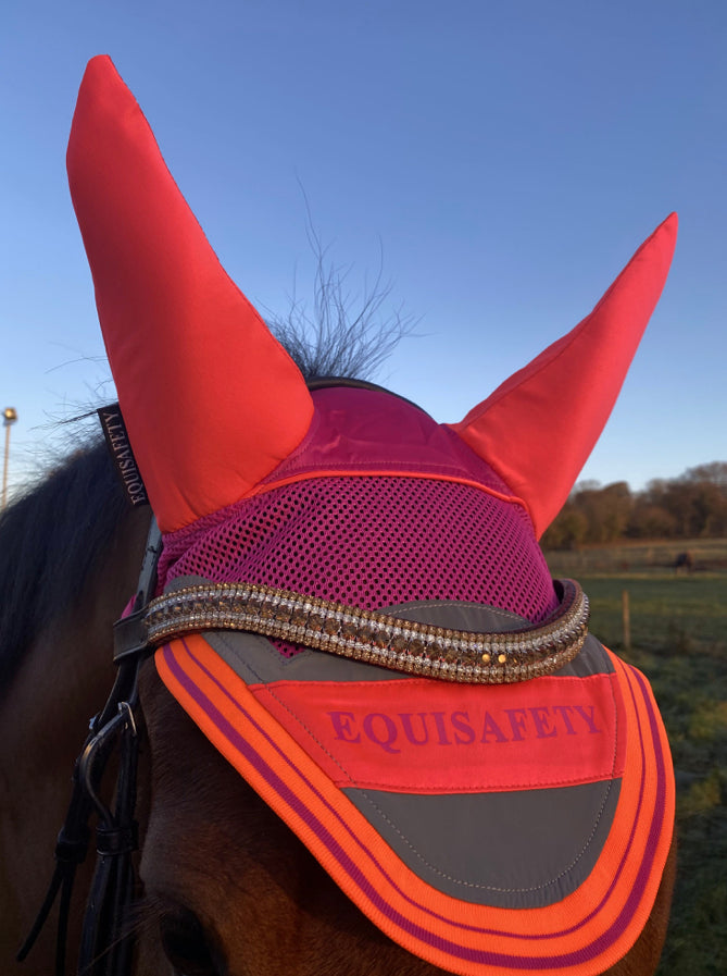 Equisafety Multi Coloured Acoustic Horse Ears - Pink/Orange - Top Of The Clops